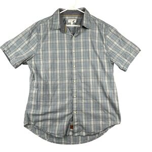 Fundamental Coast Mens Large Blue Plaid Short Sleeve Button Down Shirt L